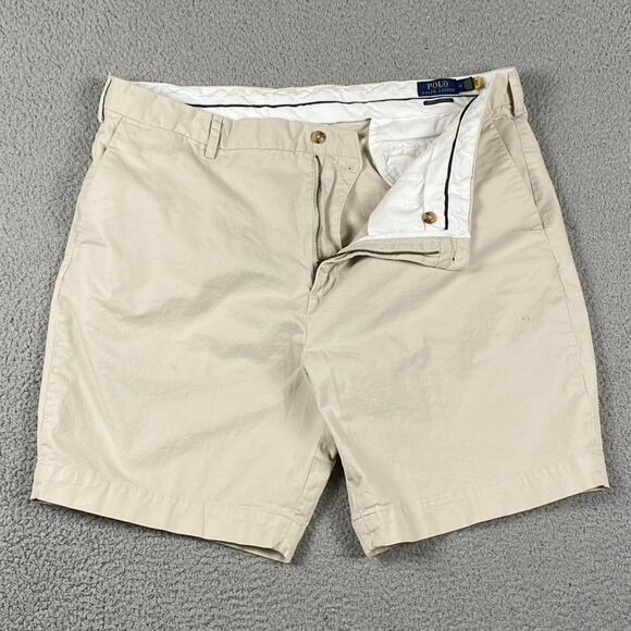 Polo Ralph Lauren Men's 42 Stretch Classic Fit Chino Shorts Khaki Tan Flat Front - Picture 1 of 12